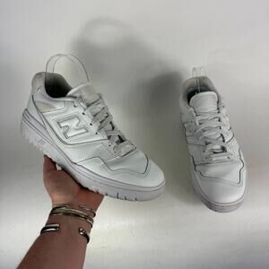 New Balance 550 Athletic Shoes Women's 10 Triple White Leather Low Top Sneakers